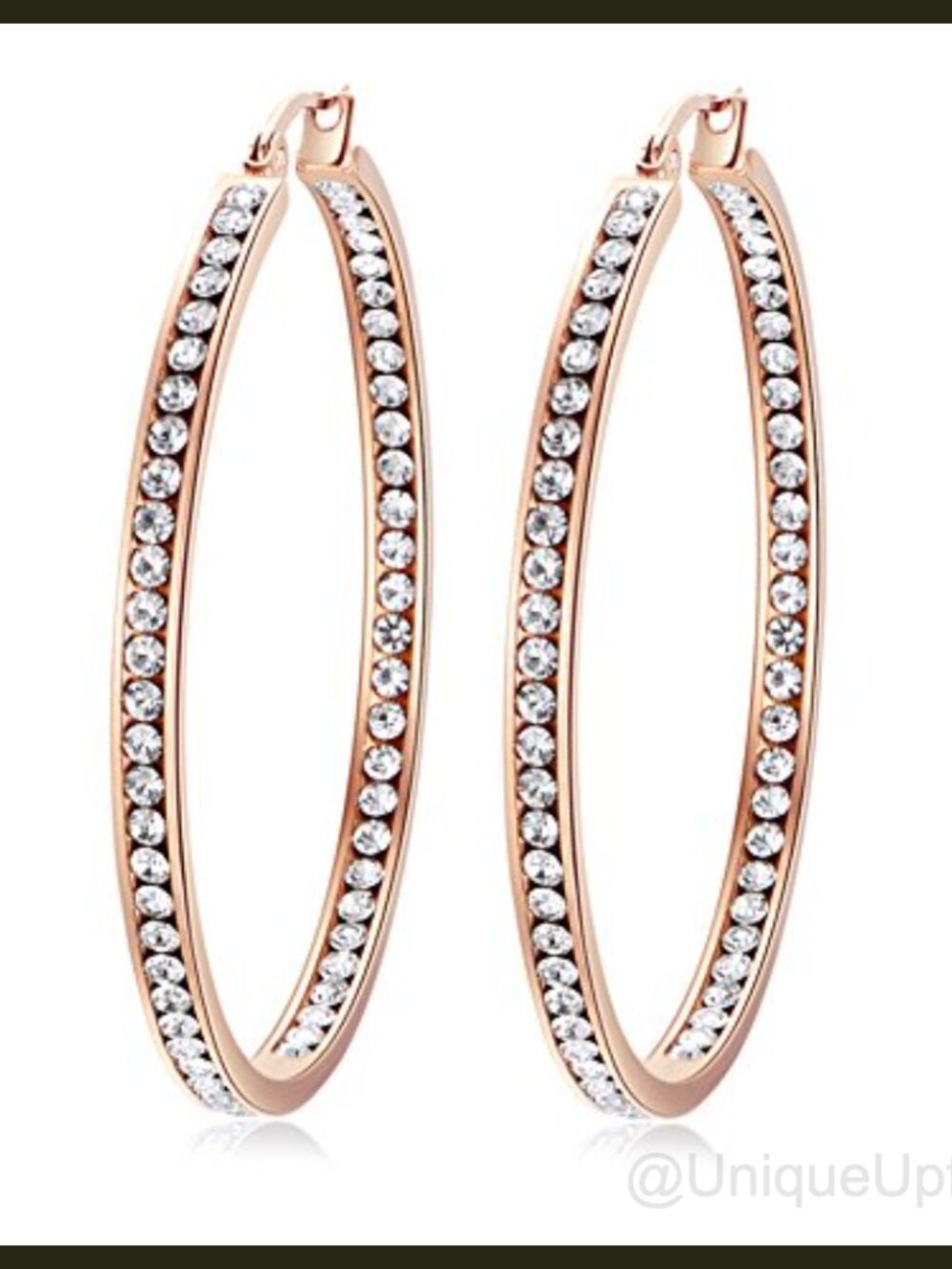 Stainless Steel Hoop Earrings Clear Crystal Hypoallergenic 2" Large